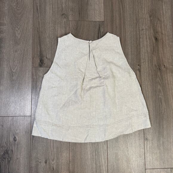 Madewell Linen Pleated Shell Top WMNS M Creamy Gray Wide Swing Hem Keyhole Back - Picture 6 of 8